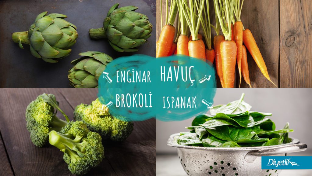 brokoli, enginar, havuç, ıspanak